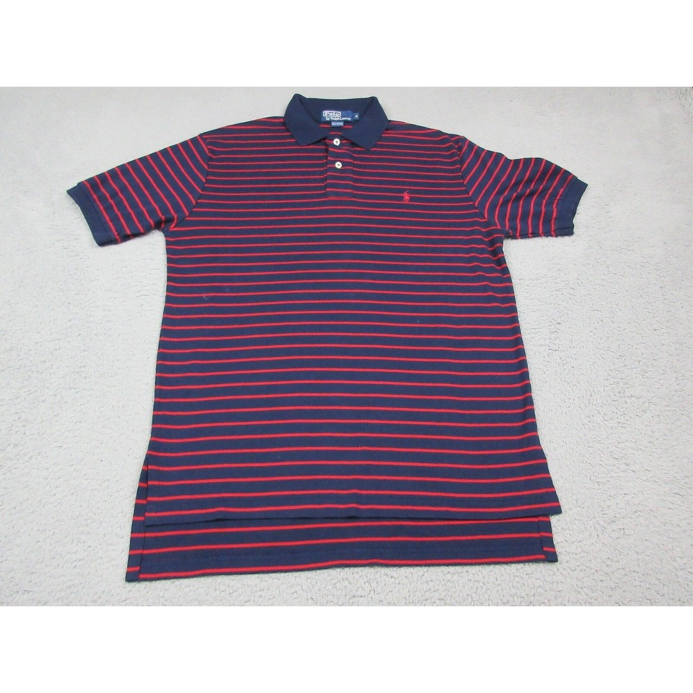 Vintage Polo By Ralph Lauren Polo Shirt Mens S Blue Red Striped 100% Cotton Knit